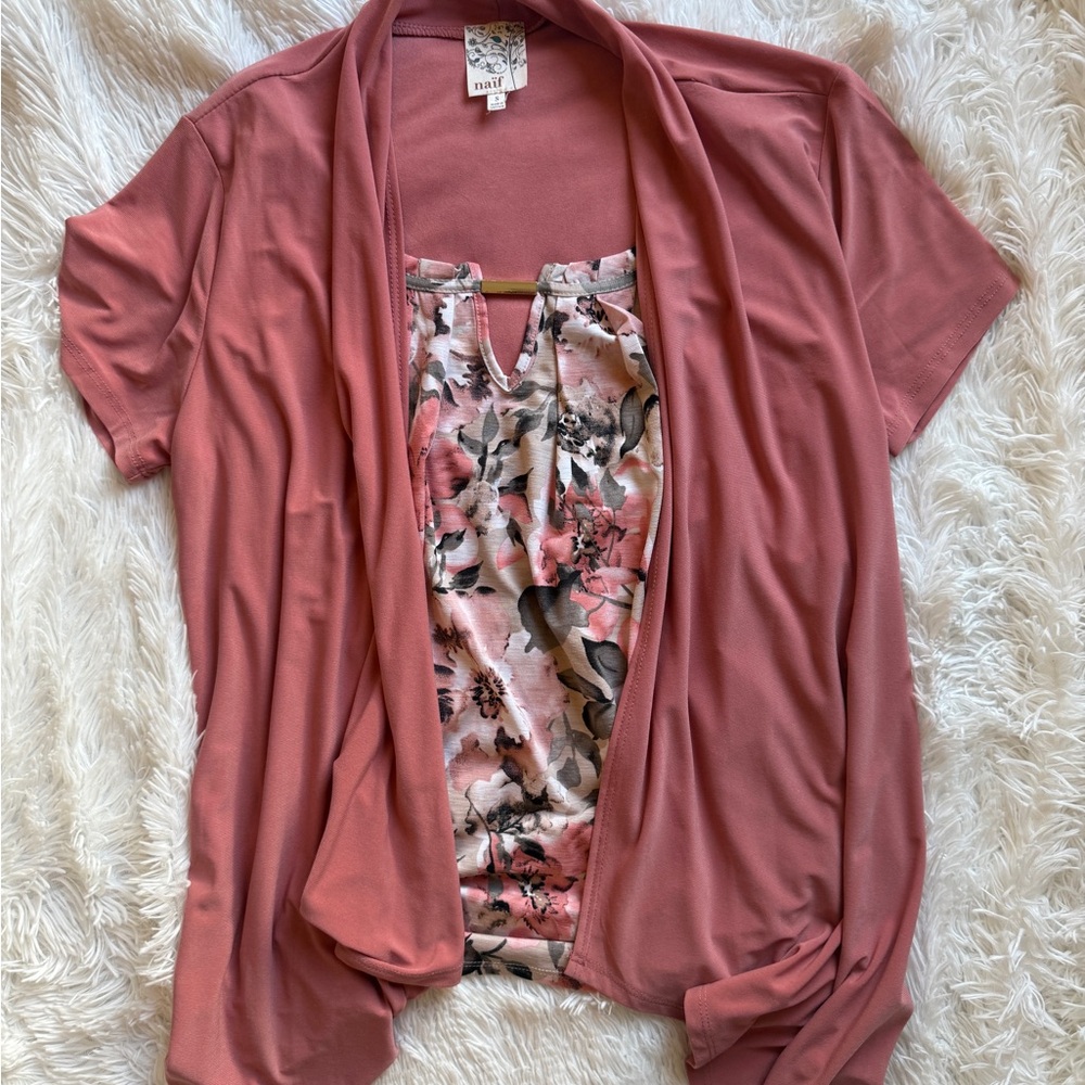 Naif Floral Layered Look Cardigan Blouse Combo Size S
